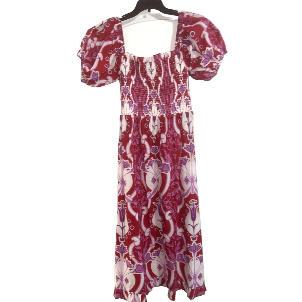 Beyond By Vera Women’s Maria Como Midi Dress size L NWT Square Neck Puff Sleeve